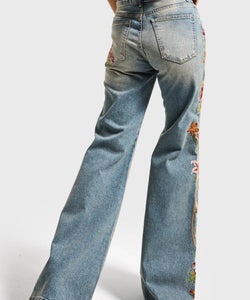 EMBROIDERY FLARE JEANS - CORNFLOWER/BLUE