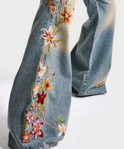 EMBROIDERY FLARE JEANS - CORNFLOWER/BLUE