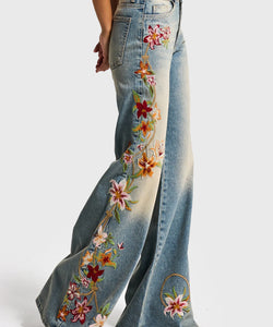 EMBROIDERY FLARE JEANS - CORNFLOWER/BLUE