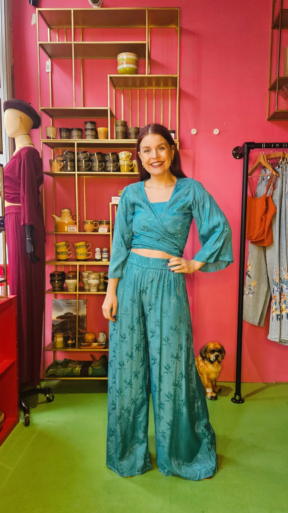 BERAWA LUXE | MILEY LS JACQUARD WRAP TOP - TURQUOISE / GREEN