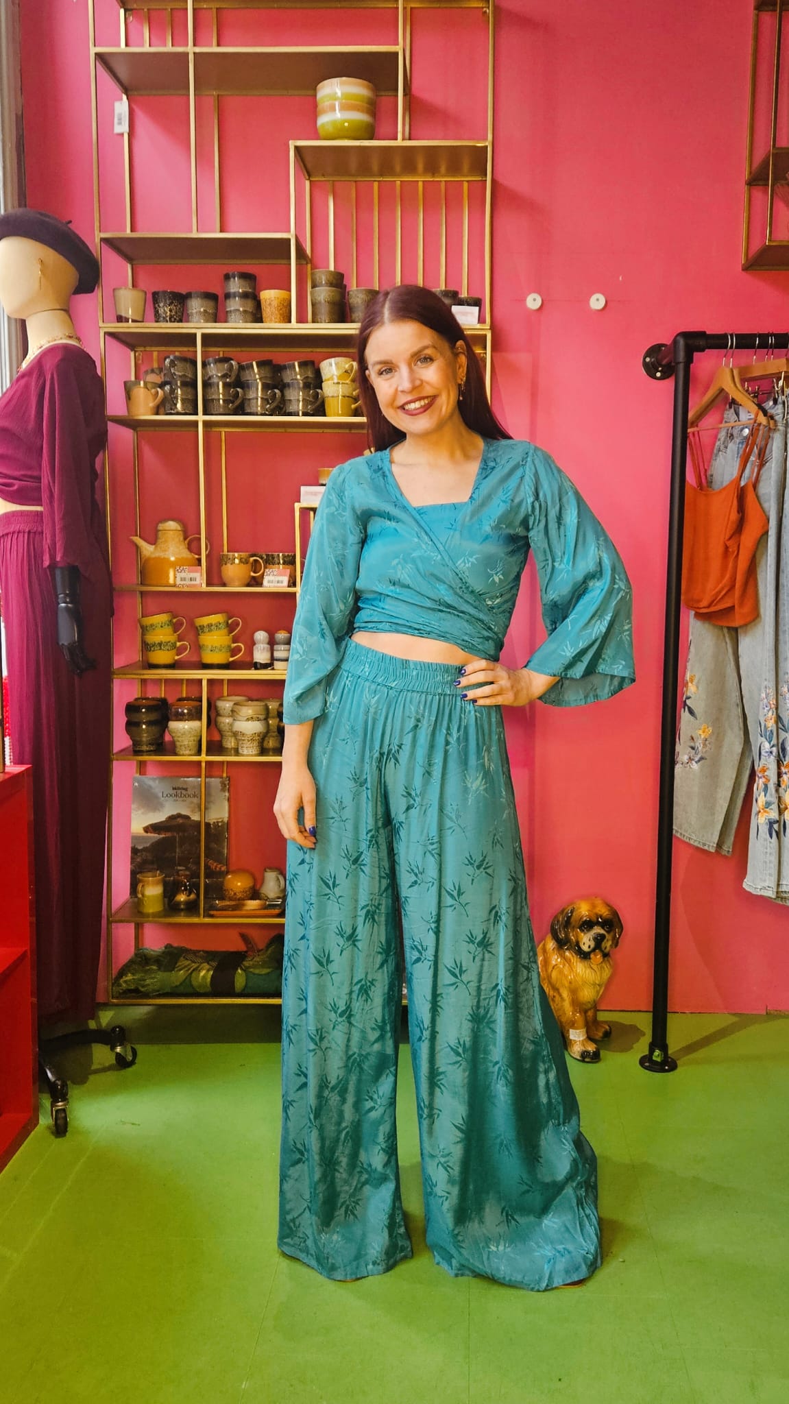 BERAWA LUXE | MILEY LS JACQUARD WRAP TOP - TURQUOISE / GREEN