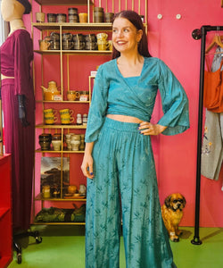 BERAWA LUXE | MILEY LS JACQUARD WRAP TOP - TURQUOISE / GREEN