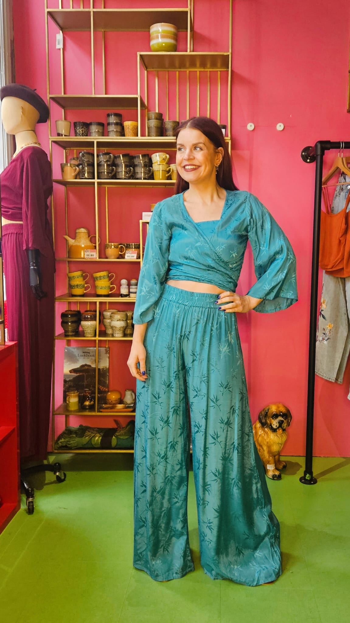 BERAWA LUXE | MILEY LS JACQUARD WRAP TOP - TURQUOISE / GREEN