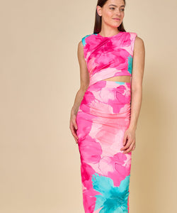 POPPY CUT-OUT MESH DRESS - FUCHSIA