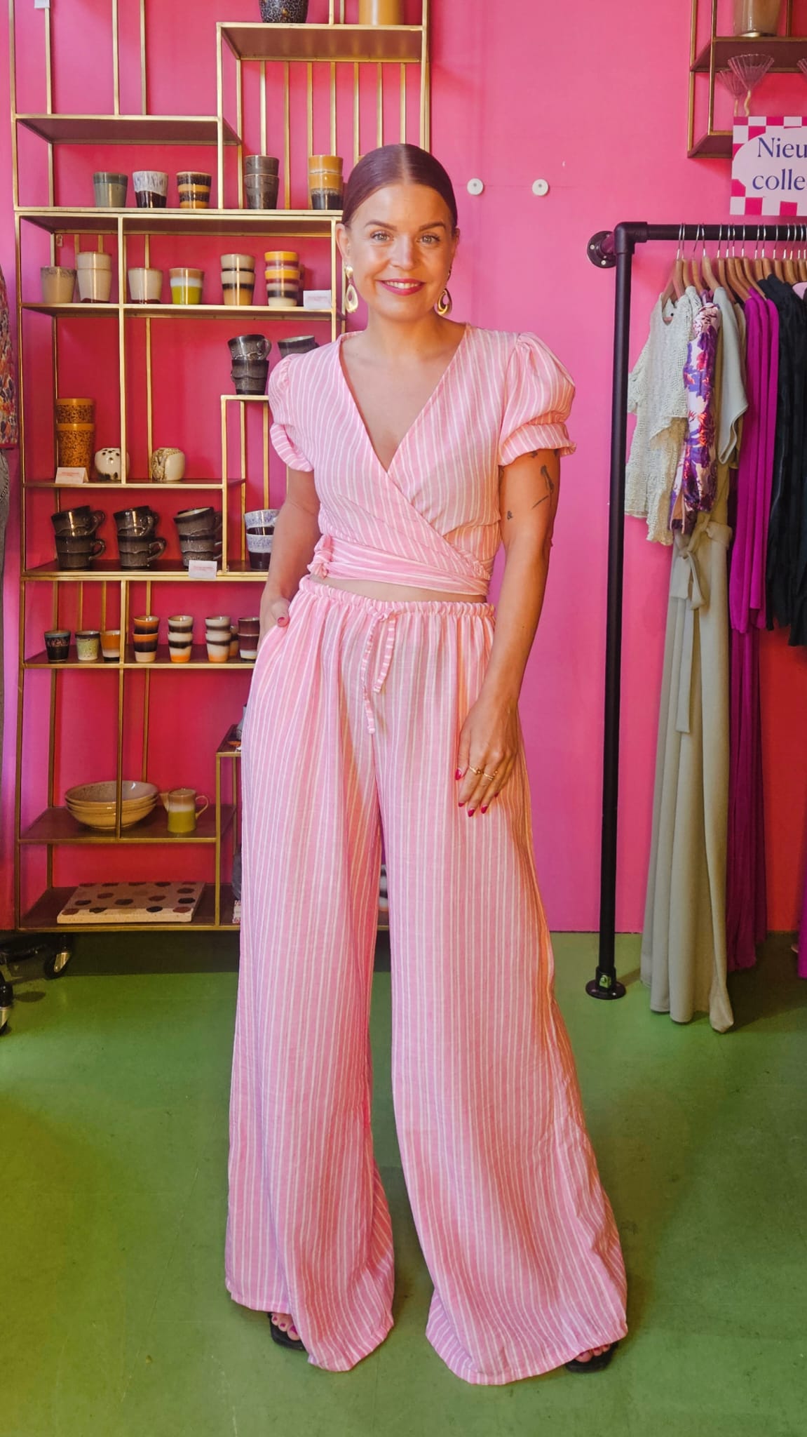 ADELINE STRIPED WRAPPED TOP - PINK