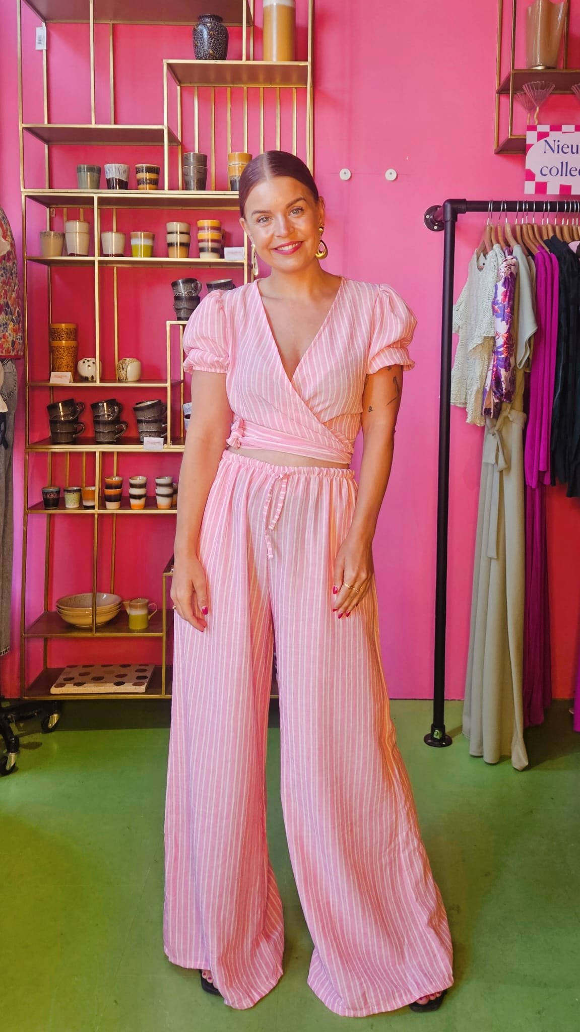 ADELINE STRIPED WRAPPED TOP - PINK