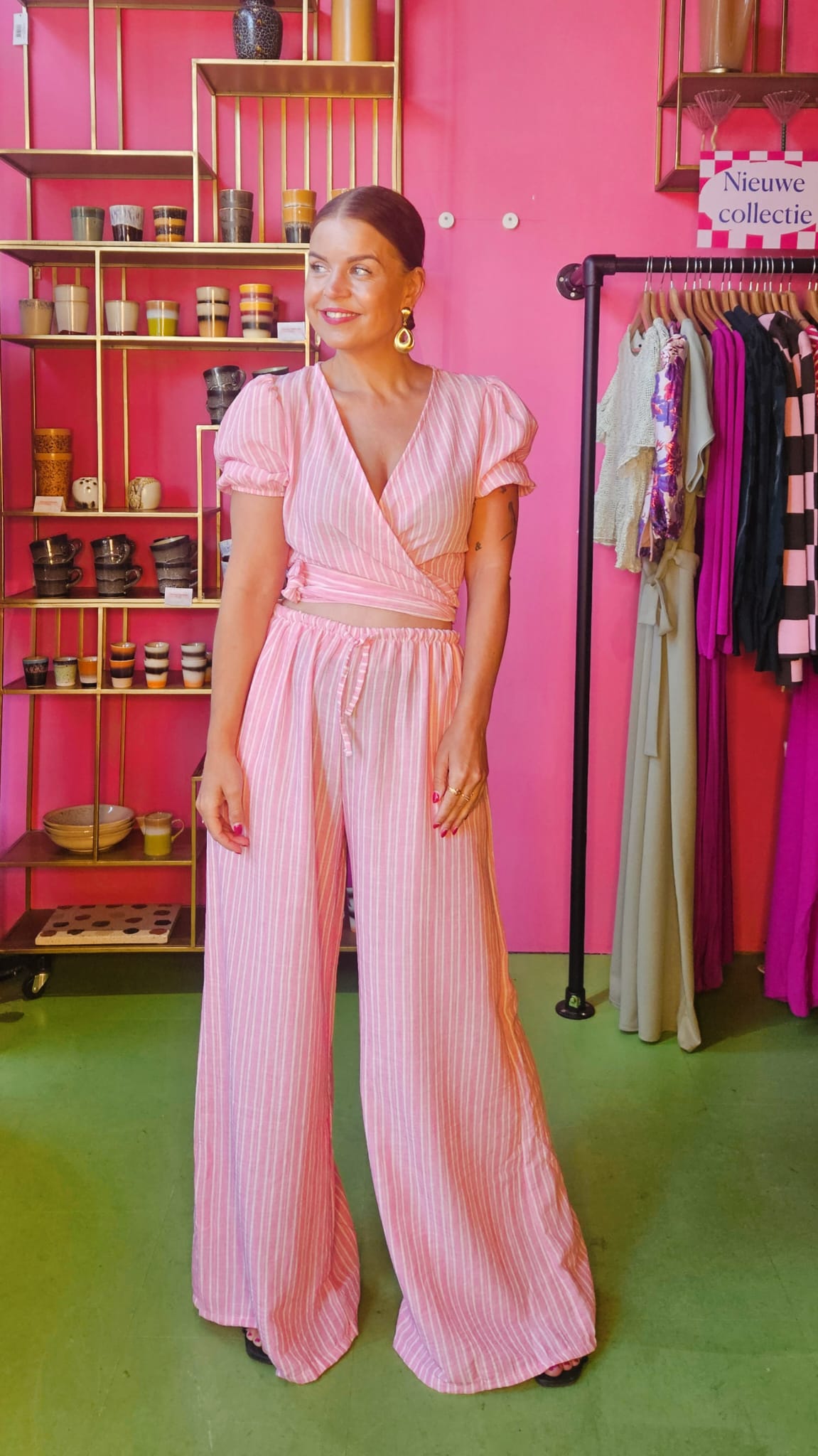 ADELINE STRIPED WRAPPED TOP - PINK