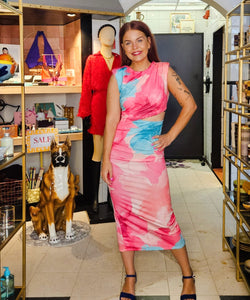 POPPY CUT-OUT MESH DRESS - FUCHSIA