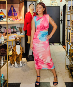 POPPY CUT-OUT MESH DRESS - FUCHSIA