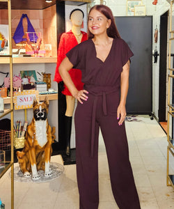 JUMPSUIT | GIRL V-NECK - DEEP BORDEAUX