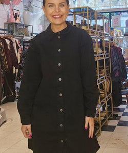 BUTTON UP MIDI DRESS - BLACK