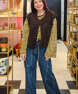 SAMMIE STRIPED SHIRT - YELLOW/BROWN