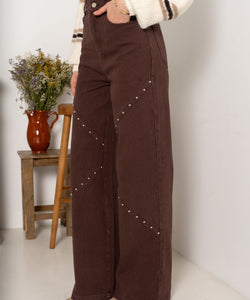 THALIA STUD JEANS - BROWN