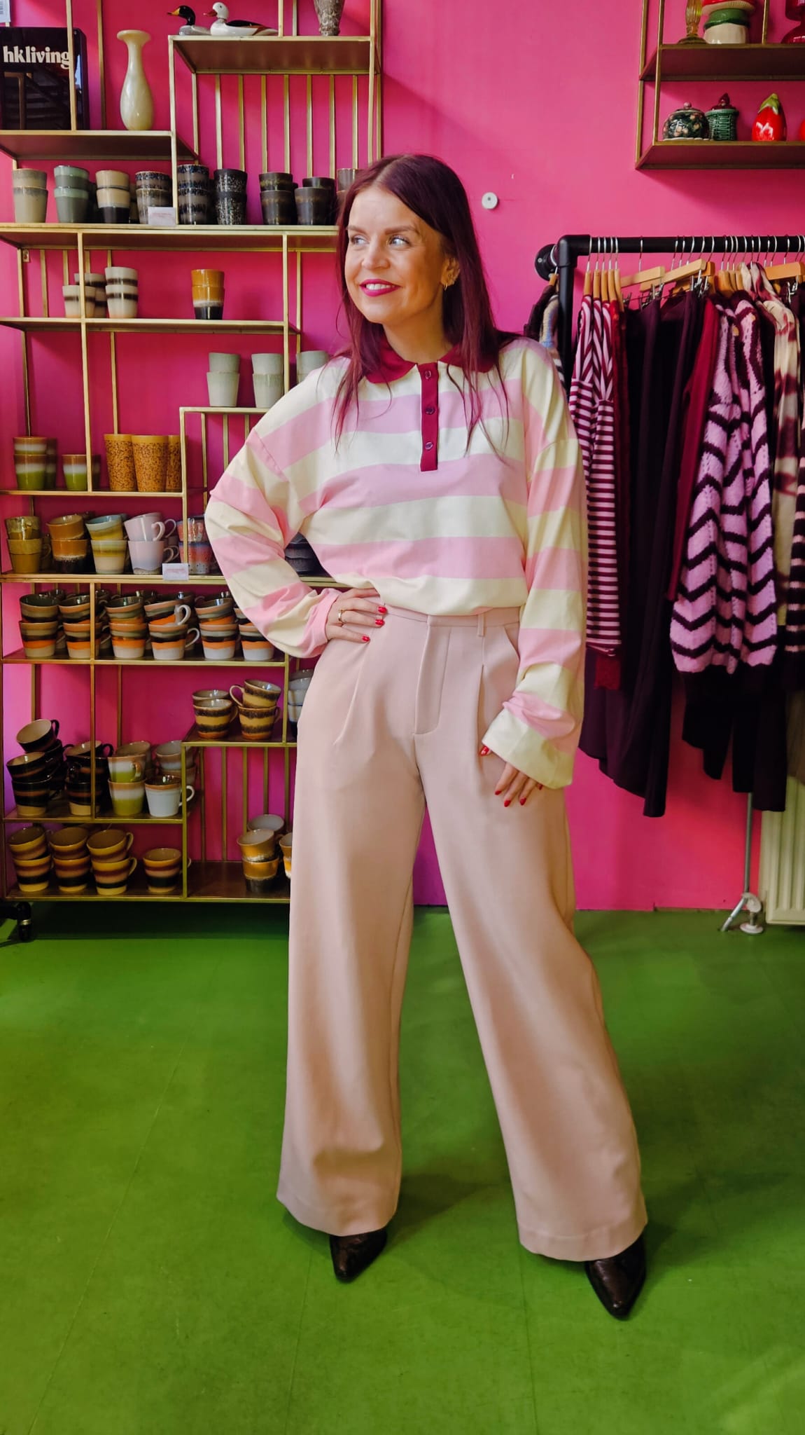 TINNE STRIPED POLO - PINK/ECRU