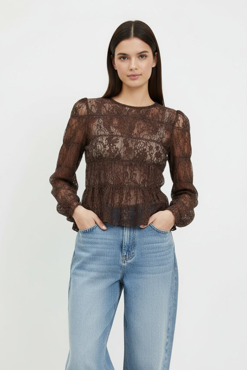 LOU LACE SHIRT - BROWN