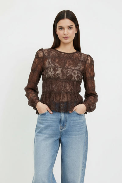 LOU LACE SHIRT - BROWN