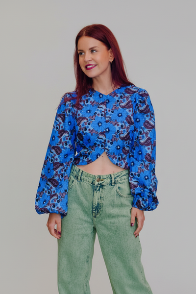 GINA CROPPED BLOUSE - BLUE