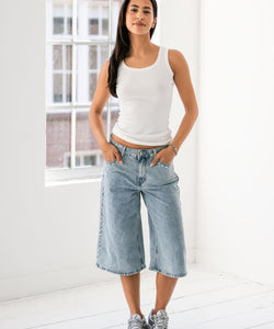 BENNY STUDDED DENIM JORTS - BLUE