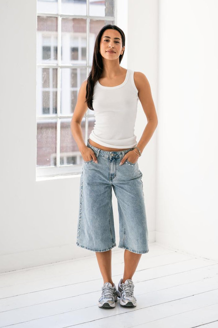 BENNY STUDDED DENIM JORTS - BLUE