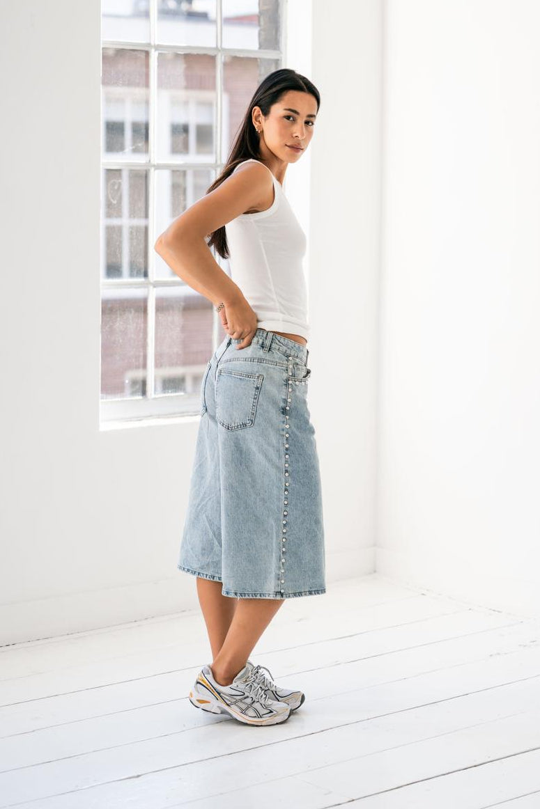 BENNY STUDDED DENIM JORTS - BLUE