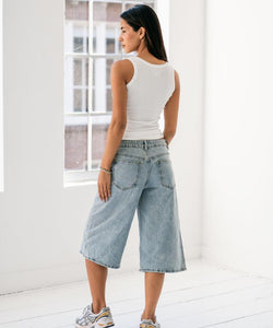 BENNY STUDDED DENIM JORTS - BLUE