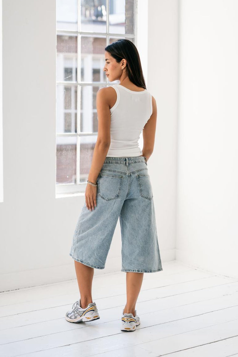BENNY STUDDED DENIM JORTS - BLUE