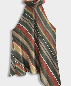 SISLEY HALTER TOP - GREEN STRIPES