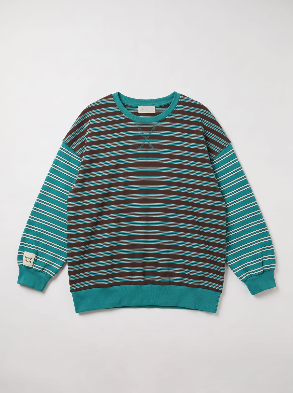 BLAKE STRIPED PULLOVER - AQUA/BROWN