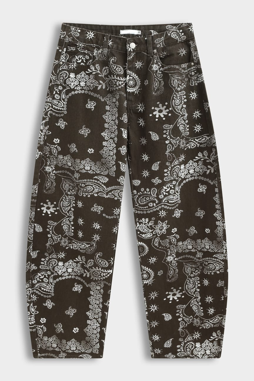 MEES PAISLEY BARREL JEANS - BROWN