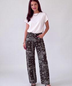 MEES PAISLEY BARREL JEANS - BROWN