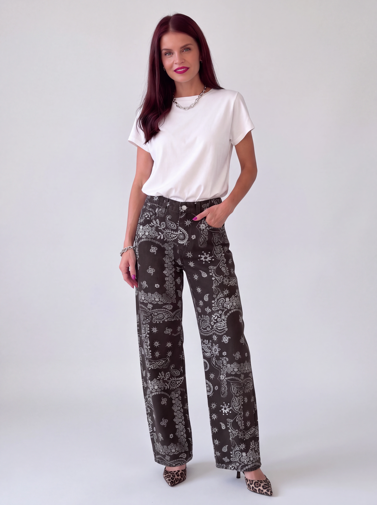 MEES PAISLEY BARREL JEANS - BROWN