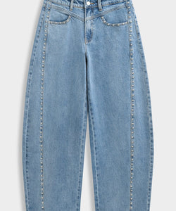 KIKI STUDDED BARREL JEANS - BLUE