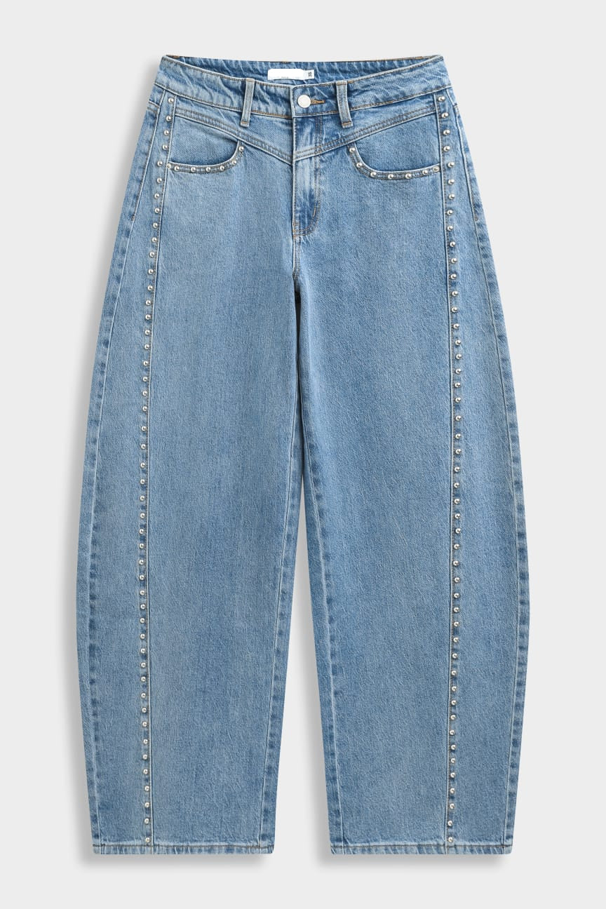 KIKI STUDDED BARREL JEANS - BLUE