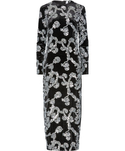 Y.A.S | FLORANA LS LONG DRESS - BLACK & SILVER SEQUINS