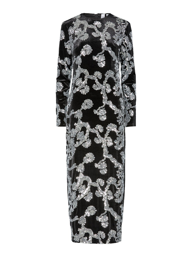 Y.A.S | FLORANA LS LONG DRESS - BLACK & SILVER SEQUINS
