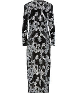 Y.A.S | FLORANA LS LONG DRESS - BLACK & SILVER SEQUINS