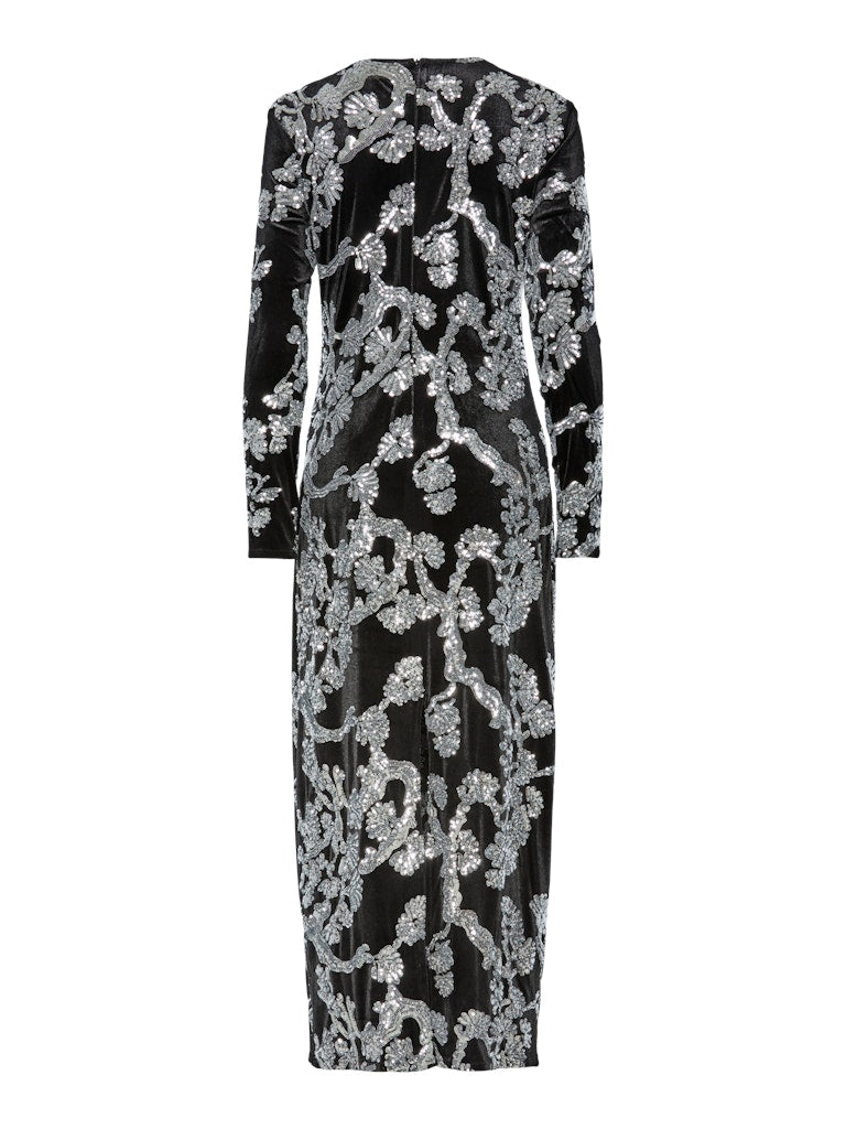 Y.A.S | FLORANA LS LONG DRESS - BLACK & SILVER SEQUINS
