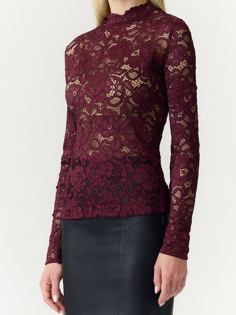 Y.A.S | LACEY LS LACE TOP - PORT ROYALE