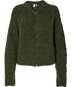 YAS | PLYRA LS KNIT ZIP CARDIGAN - CHIVE GREEN