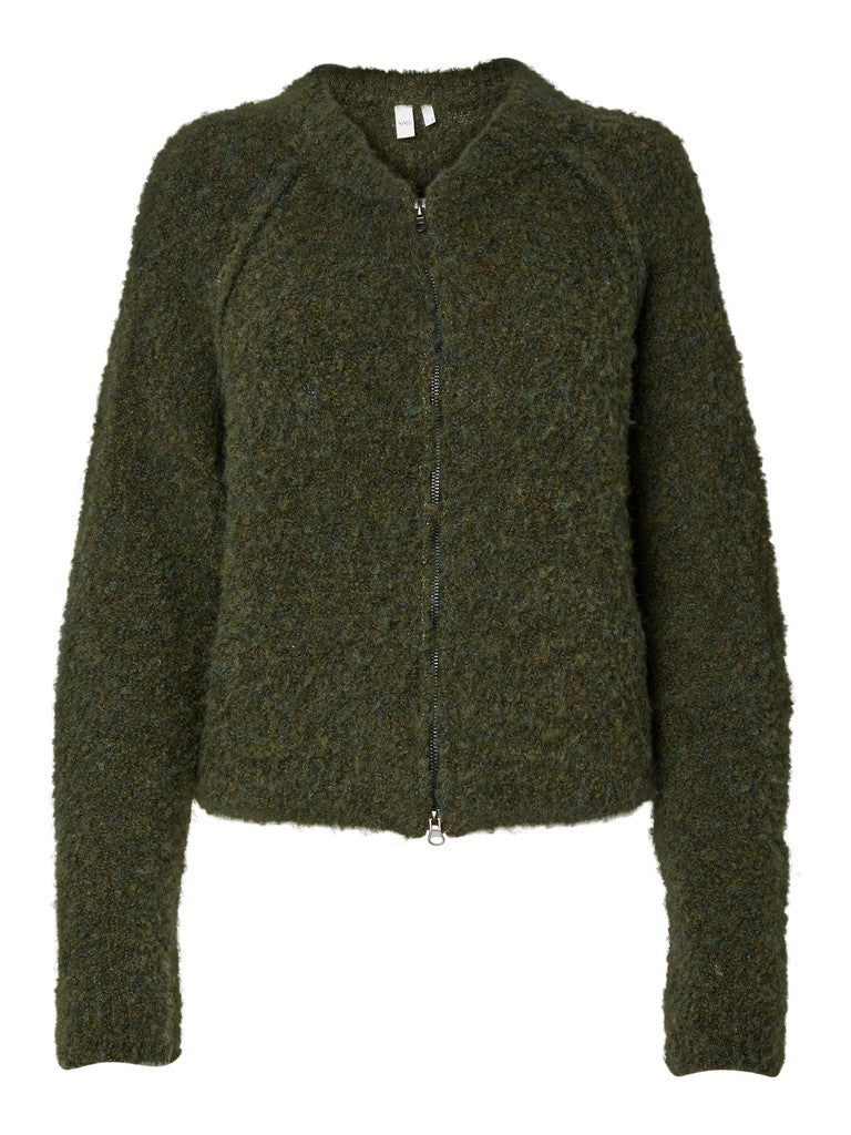 YAS | PLYRA LS KNIT ZIP CARDIGAN - CHIVE GREEN