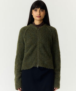 YAS | PLYRA LS KNIT ZIP CARDIGAN - CHIVE GREEN