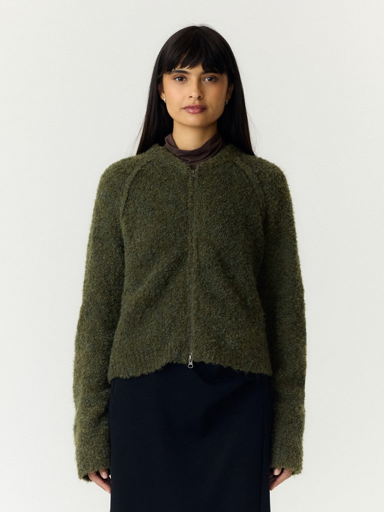 YAS | PLYRA LS KNIT ZIP CARDIGAN - CHIVE GREEN
