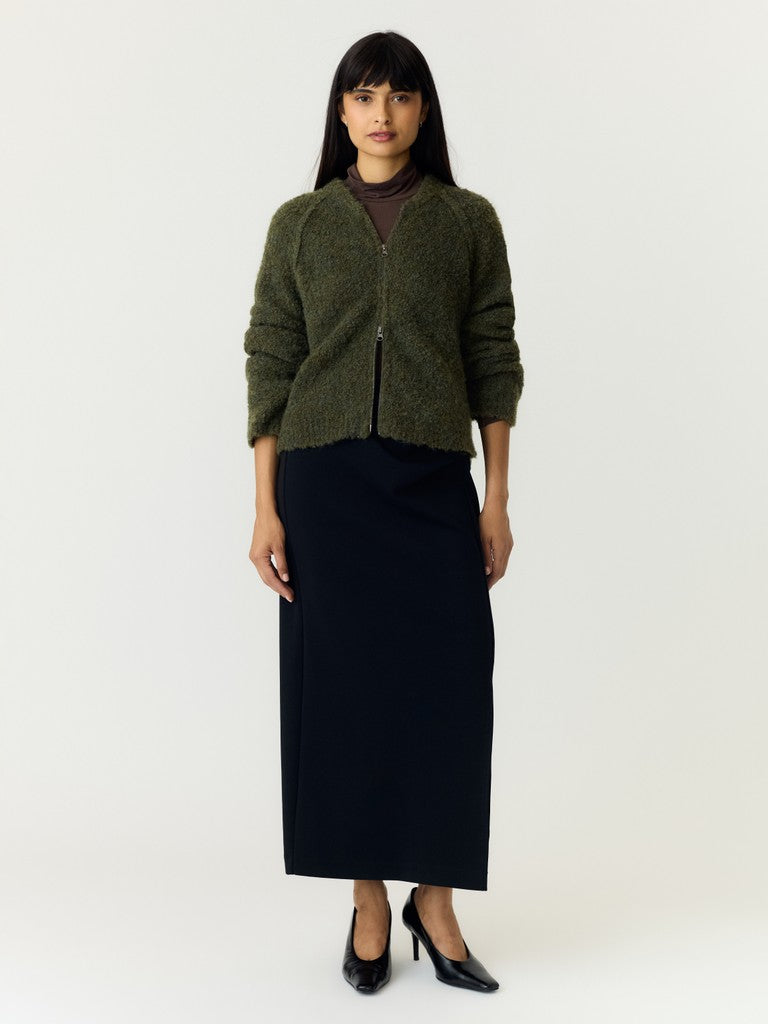 YAS | PLYRA LS KNIT ZIP CARDIGAN - CHIVE GREEN