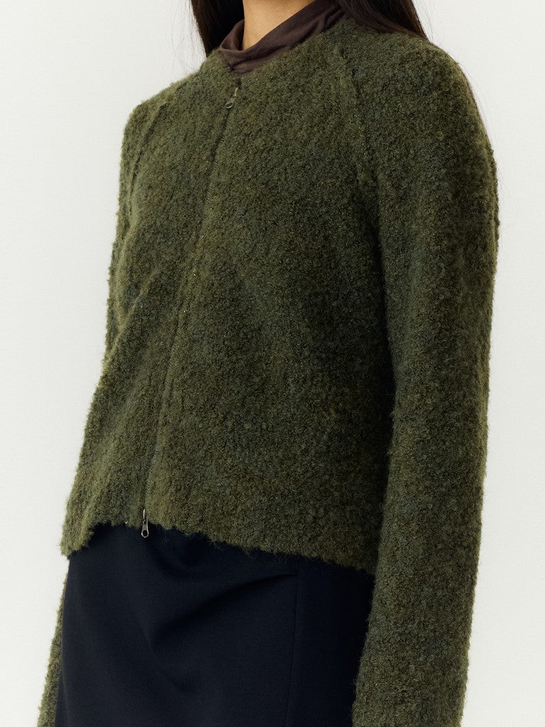 YAS | PLYRA LS KNIT ZIP CARDIGAN - CHIVE GREEN