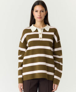 YAS | ISABELL LS POLO KNIT PULLOVER - FIR GREEN