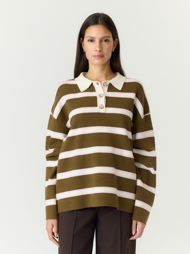YAS | ISABELL LS POLO KNIT PULLOVER - FIR GREEN