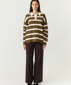 YAS | ISABELL LS POLO KNIT PULLOVER - FIR GREEN