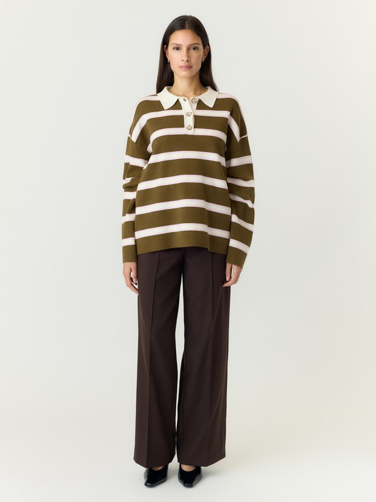 YAS | ISABELL LS POLO KNIT PULLOVER - FIR GREEN