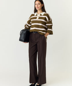 YAS | ISABELL LS POLO KNIT PULLOVER - FIR GREEN