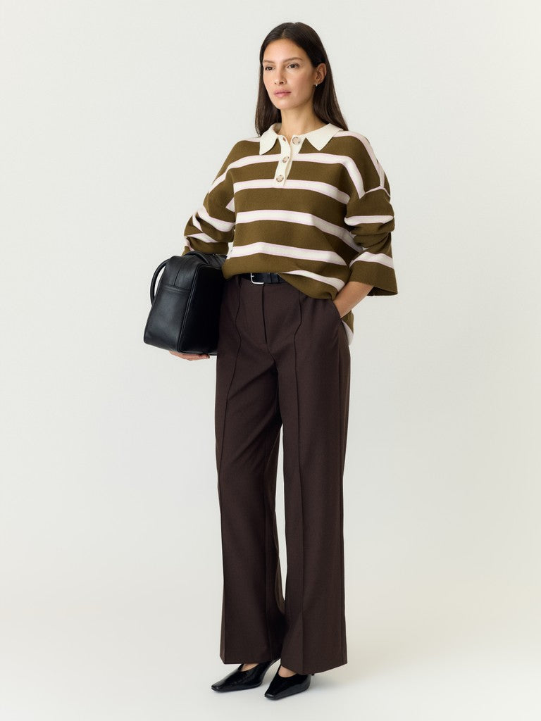 YAS | ISABELL LS POLO KNIT PULLOVER - FIR GREEN